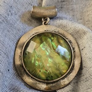 Vintage Abalone Slide Pendant Silver- Tone Bezel Set